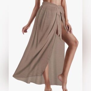 Taupe Sarong Wrap Maxi Skirt Beach Cover-Up | Size O/S